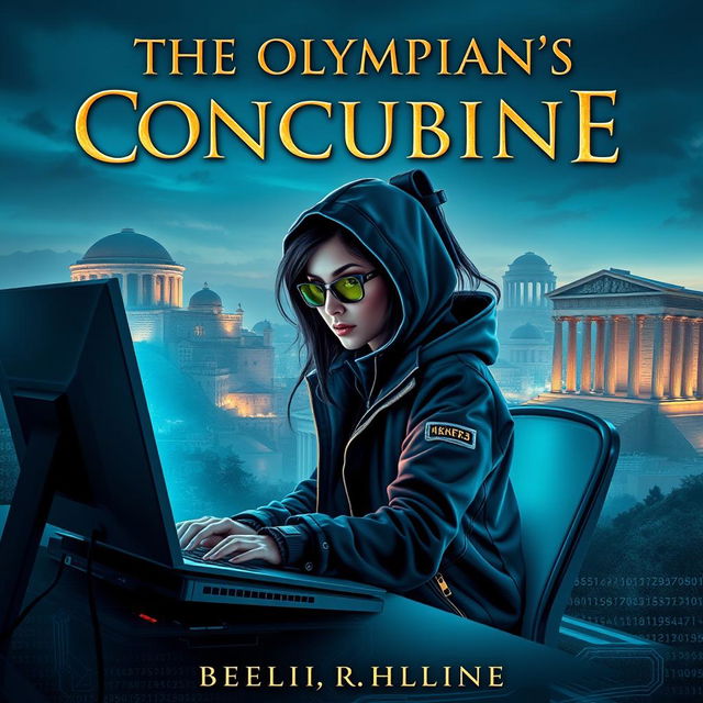 A captivating book cover for 'The Olympian's Concubine', featuring a modernized ancient city where Greek gods have created a hidden sanctuary, shielded from the rest of the world