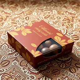 A beautifully designed chocolate wrapper package box, featuring intricate patterns of cocoa beans and rich chocolate colors