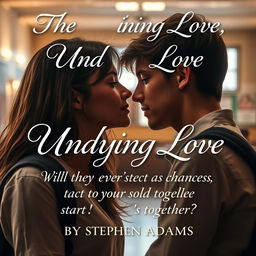 A romantic scene depicting a couple of teenage school students gazing deeply into each other's eyes, embodying complete love and obsession