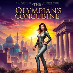 A captivating book cover for 'The Olympian's Concubine', depicting a modern ancient city where Greek gods have forged a hidden sanctuary, shielded from the outside world