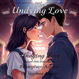 A captivating illustration of a couple of teenage school students gazing deeply into each other's eyes, radiating complete love and obsession