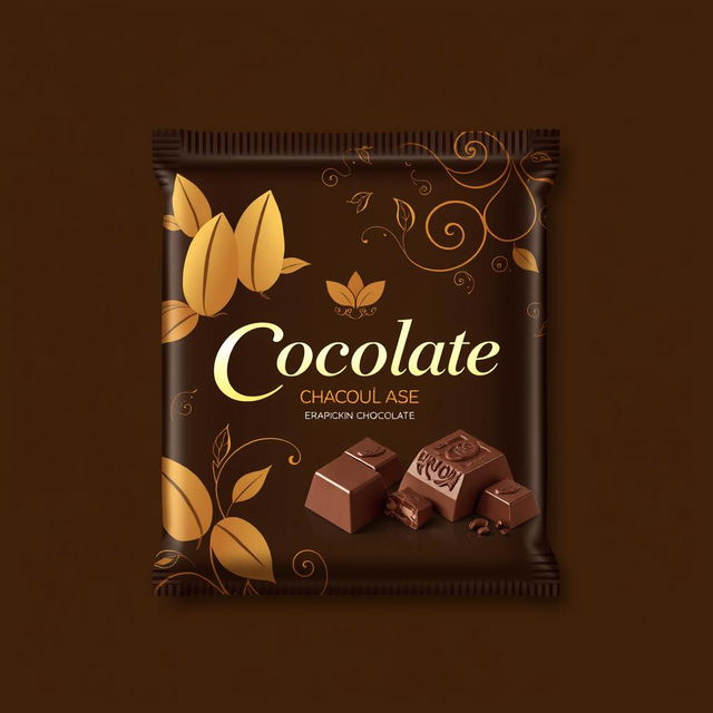 A stunning chocolate wrapper design, featuring a glossy finish with rich, dark brown and gold color palette