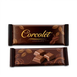 A stunning chocolate wrapper design, featuring a glossy finish with rich, dark brown and gold color palette