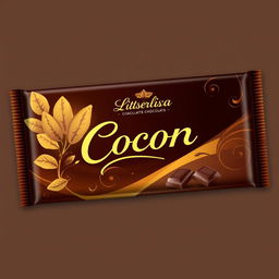 A stunning chocolate wrapper design, featuring a glossy finish with rich, dark brown and gold color palette