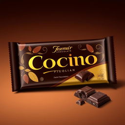 A stunning chocolate wrapper design, featuring a glossy finish with rich, dark brown and gold color palette