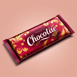 A stunning chocolate wrapper design, showcasing a vibrant and artistic look featuring deep burgundy and gold colors