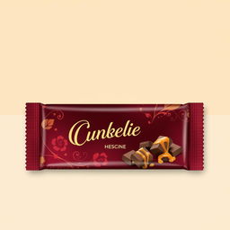 A stunning chocolate wrapper design, showcasing a vibrant and artistic look featuring deep burgundy and gold colors