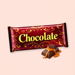 A stunning chocolate wrapper design, showcasing a vibrant and artistic look featuring deep burgundy and gold colors