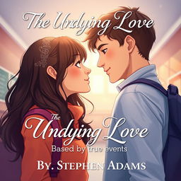 A beautiful illustration of a couple of teenage school students gazing deeply into each other's eyes, radiating complete love and obsession