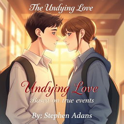 A heartfelt illustration of a couple of teenage school students looking into each other's eyes with deep love and obsession