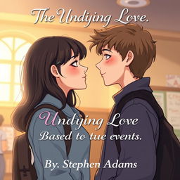 A heartfelt illustration of a couple of teenage school students looking into each other's eyes with deep love and obsession