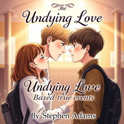 A heartfelt illustration of a couple of teenage school students looking into each other's eyes with deep love and obsession
