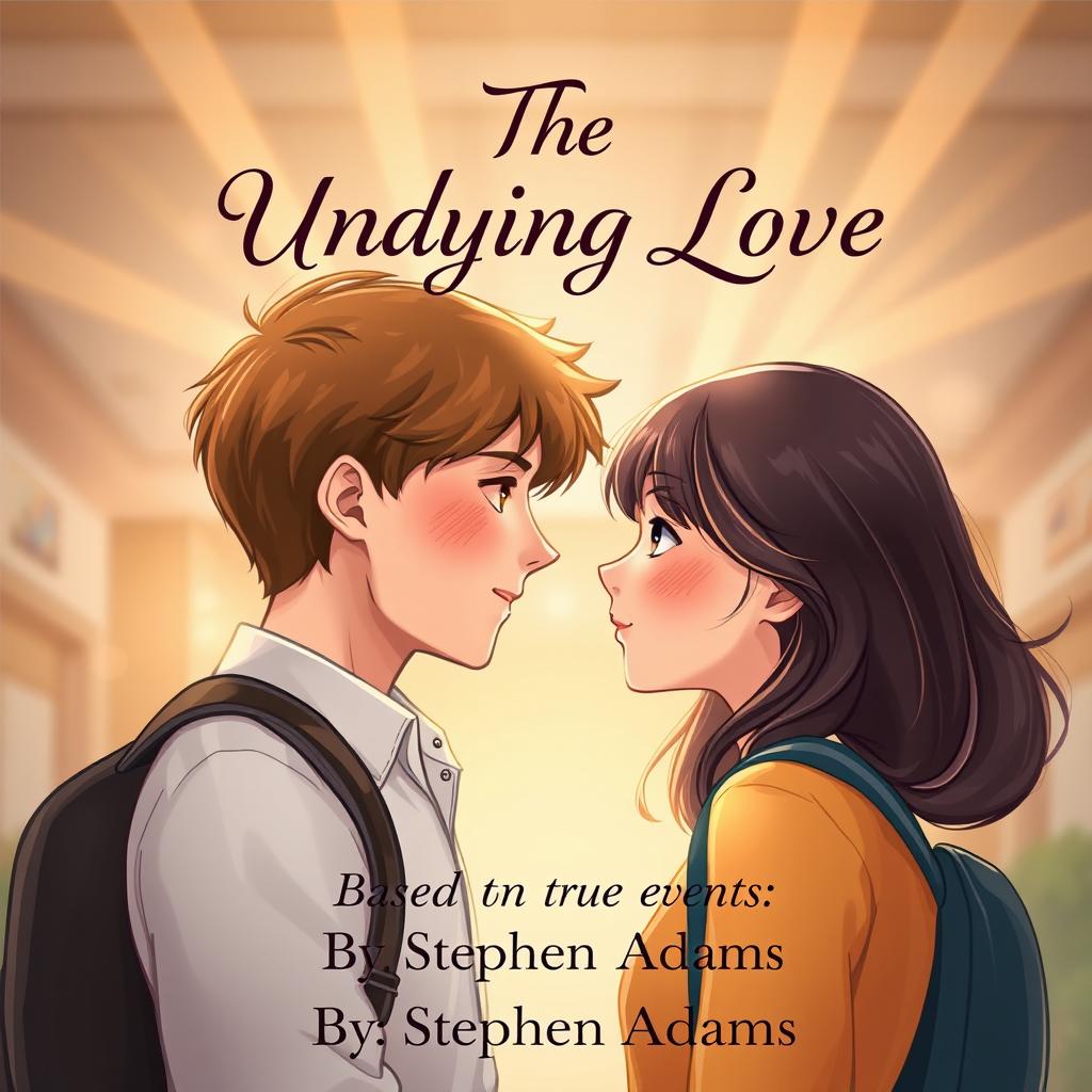 A heartfelt illustration of a couple of teenage school students looking into each other's eyes with deep love and obsession