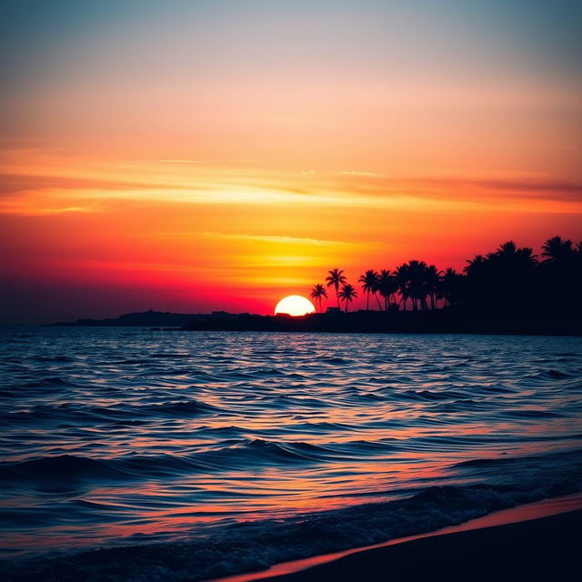 A stunning Facebook profile picture featuring a serene ocean sunset silhouette