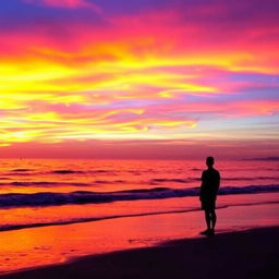 A stunning profile picture featuring a serene ocean sunset, characterized by a vibrant and colorful sky filled with hues of orange, pink, and purple, seamlessly blending into each other
