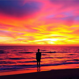 A stunning profile picture featuring a serene ocean sunset, characterized by a vibrant and colorful sky filled with hues of orange, pink, and purple, seamlessly blending into each other