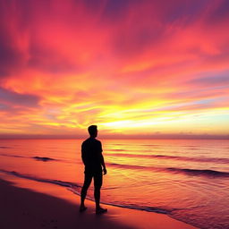 A stunning profile picture featuring a serene ocean sunset, characterized by a vibrant and colorful sky filled with hues of orange, pink, and purple, seamlessly blending into each other