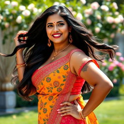 A curvy Indian woman confidently posing, showcasing her natural beauty and body positivity