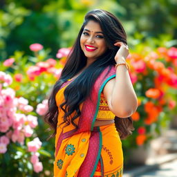 A curvy Indian woman confidently posing, showcasing her natural beauty and body positivity