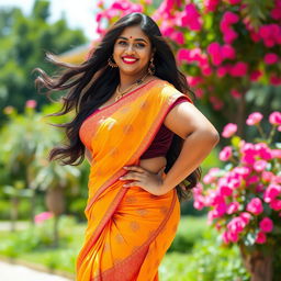 A curvy Indian woman confidently posing, showcasing her natural beauty and body positivity
