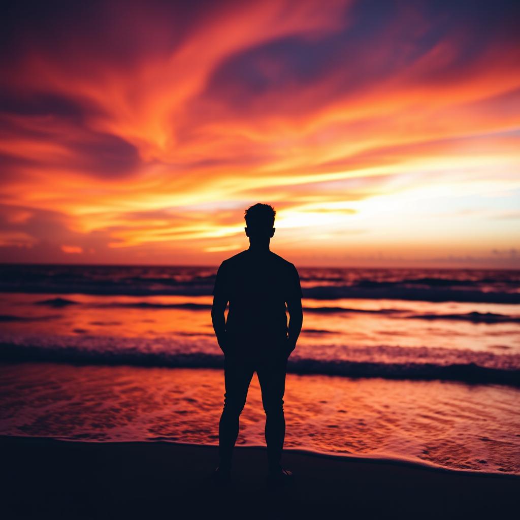 A stunning Facebook profile picture showcasing a serene ocean sunset silhouette