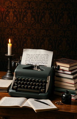 A composition of various dramatic literary works visually represented on a wooden desk