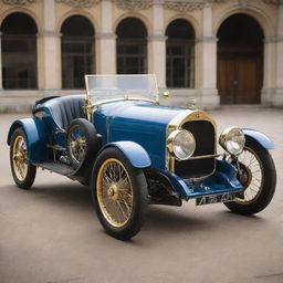 A Gaspunk-style Le Mans car, blending elements of Edwardian-era sophistication with fanciful visions of automotive locomotion. The car appears to run on gas-powered mechanisms, with brass fittings, ornate details, and vibrant, translucent gas-filled tubes