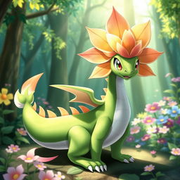 A unique design for a new Pokémon that combines elements of a dragon and a flower