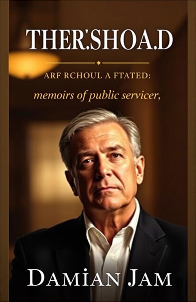 A book cover design featuring a striking, professional portrait of an individual, possibly a middle-aged man with a thoughtful expression, set against a softly blurred background that suggests a public service environment