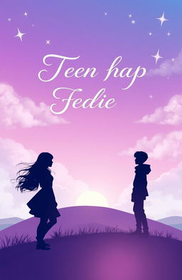 An enchanting book cover design for a teen fiction novel, featuring a whimsical blend of pastel purple and blue colors