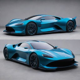 An Aquapunk Le Mans car, displaying a fusion of marine aesthetics with futuristic technology. The car is adorned with elements resembling underwater creatures, barnacle-laden surfaces, deep sea colors of dark blues and turquoise, and flowing, wave-like lines.