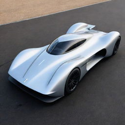 A Le Mans racing car from the 2050s, combining elements of futuristic design with clean energy technologies. Showcasing a seamless, aerodynamic shape, nano-material finishes, holographic elements, and a visible electric propulsion system