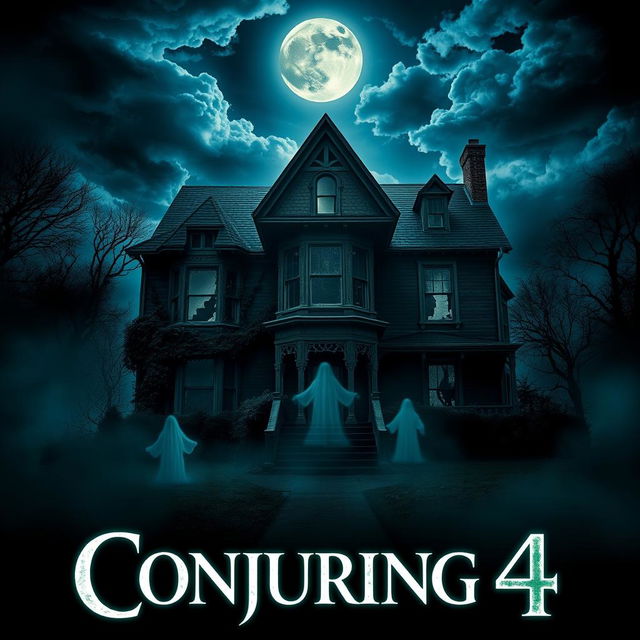 A captivating movie poster for "Conjuring 4," designed to evoke fear and intrigue