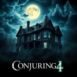A captivating movie poster for "Conjuring 4," designed to evoke fear and intrigue