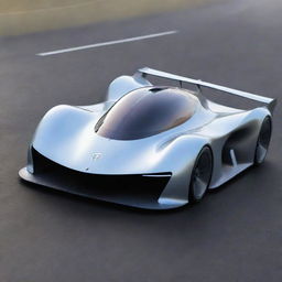 A Le Mans racing car from the 2050s, combining elements of futuristic design with clean energy technologies. Showcasing a seamless, aerodynamic shape, nano-material finishes, holographic elements, and a visible electric propulsion system