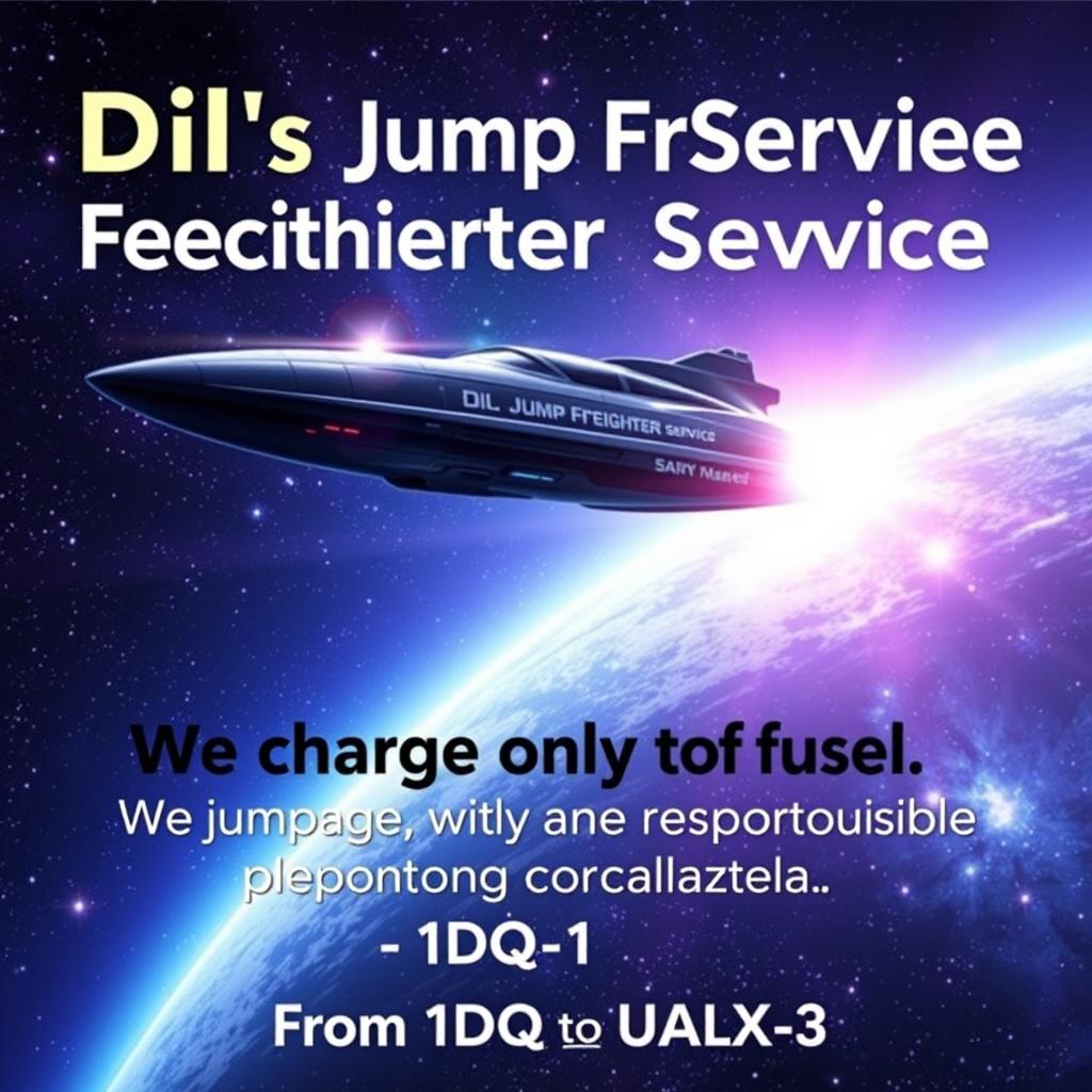 An eye-catching promotional poster for 'Dil's Jump Freighter Service'