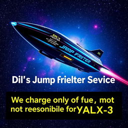 An eye-catching promotional poster for 'Dil's Jump Freighter Service'