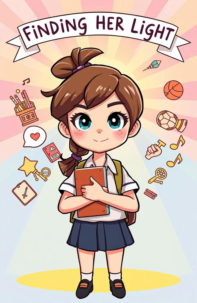 A cartoon illustration depicting a determined teenage girl in a high school uniform, standing in front of a bright, inspirational backdrop symbolizing her dreams