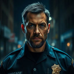 A human police officer from the Chicago Police Department, inspired by the lore of the movie Bright