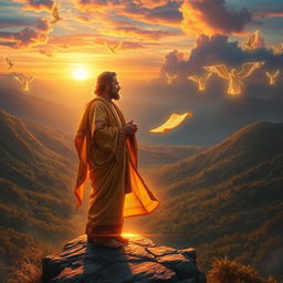 A mystical and ancient scene depicting the prophet Enoch, known for his wisdom and connection to the divine