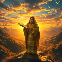 A mystical and ancient scene depicting the prophet Enoch, known for his wisdom and connection to the divine