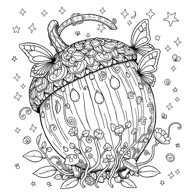 A delightful coloring page illustration of a singular fantasy handbag inspired by the magical realms of fairies and gnomes