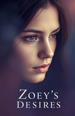 A hauntingly beautiful, misty portrait of a young woman named Zoey, featuring her piercing brown eyes lost in thought