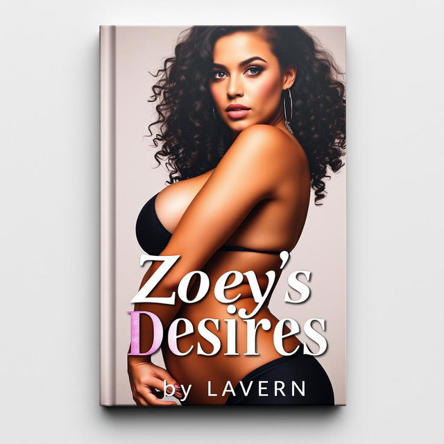 A realistic and captivating book cover featuring a sexy hourglass-shaped young woman with a slight fupa and kinky curls