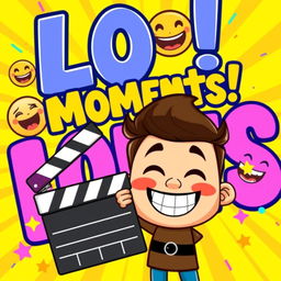 A vibrant and eye-catching thumbnail for comedy videos, featuring bold, colorful typography that says 'LOL Moments!' in large letters