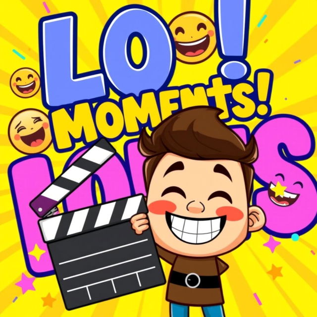 A vibrant and eye-catching thumbnail for comedy videos, featuring bold, colorful typography that says 'LOL Moments!' in large letters