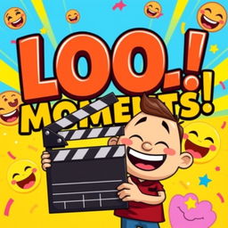 A vibrant and eye-catching thumbnail for comedy videos, featuring bold, colorful typography that says 'LOL Moments!' in large letters