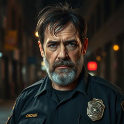 A rough-looking human police officer from the Chicago Police Department, inspired by the lore of the movie Bright