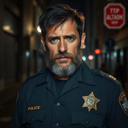 A rough-looking human police officer from the Chicago Police Department, inspired by the lore of the movie Bright