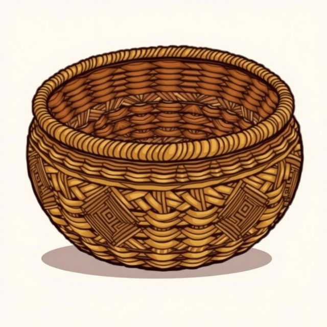 An illustration of a low basket with a large and well-defined weaving pattern